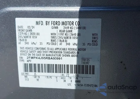 2024 Ford Edge Sel from USA, damaged, VIN 2FMPK4J95RBA93991